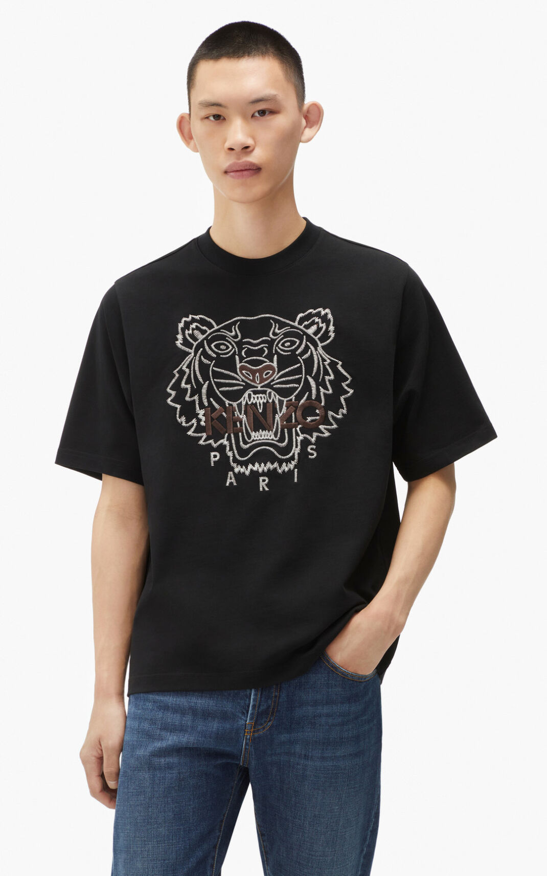 Kenzo Loose fitting Tiger T Shirt Black For Mens 2681HORDL